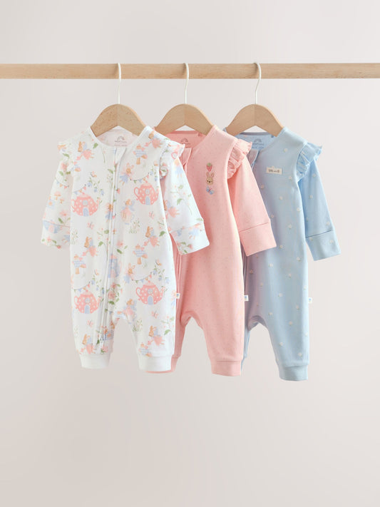 Multi Two Way Zip Baby Sleepsuit 3 Pack (0mths-3yrs) image 1