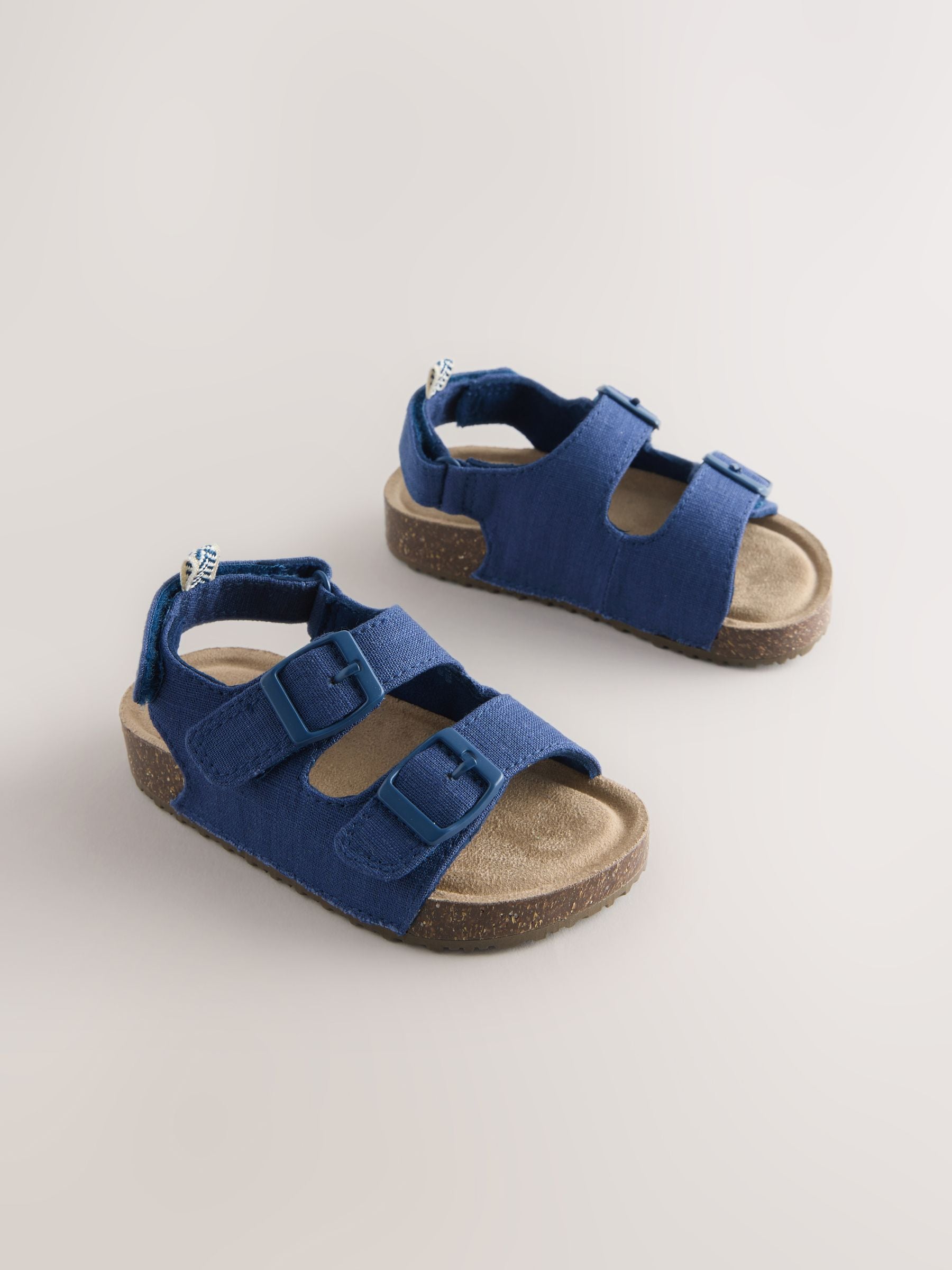Navy Linen Standard Fit (F) Double Buckle Cushioned Footbed Sandals image 1
