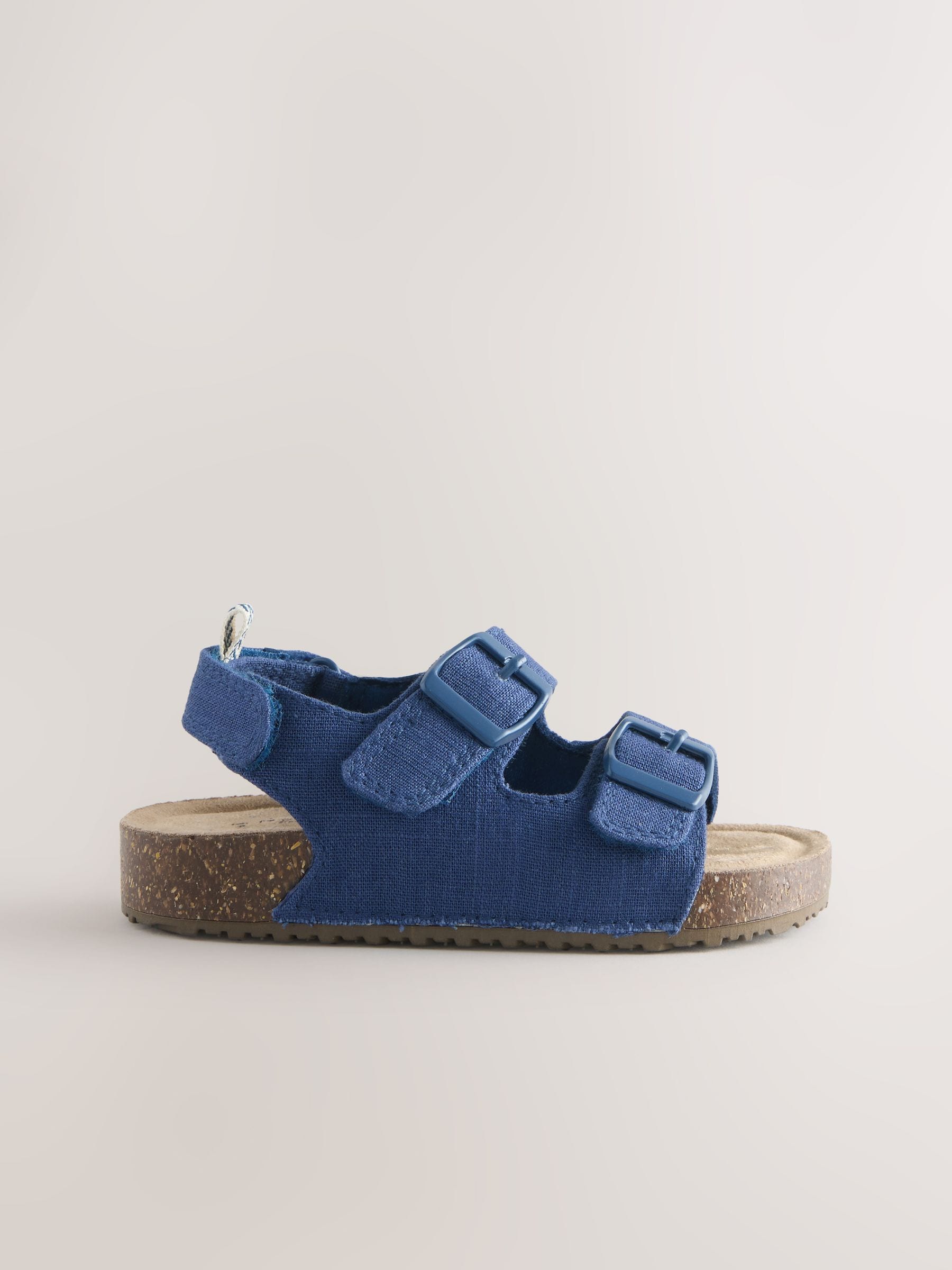 Navy Linen Standard Fit (F) Double Buckle Cushioned Footbed Sandals image 2