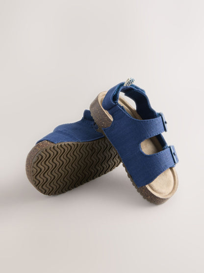 Navy Linen Standard Fit (F) Double Buckle Cushioned Footbed Sandals image 4