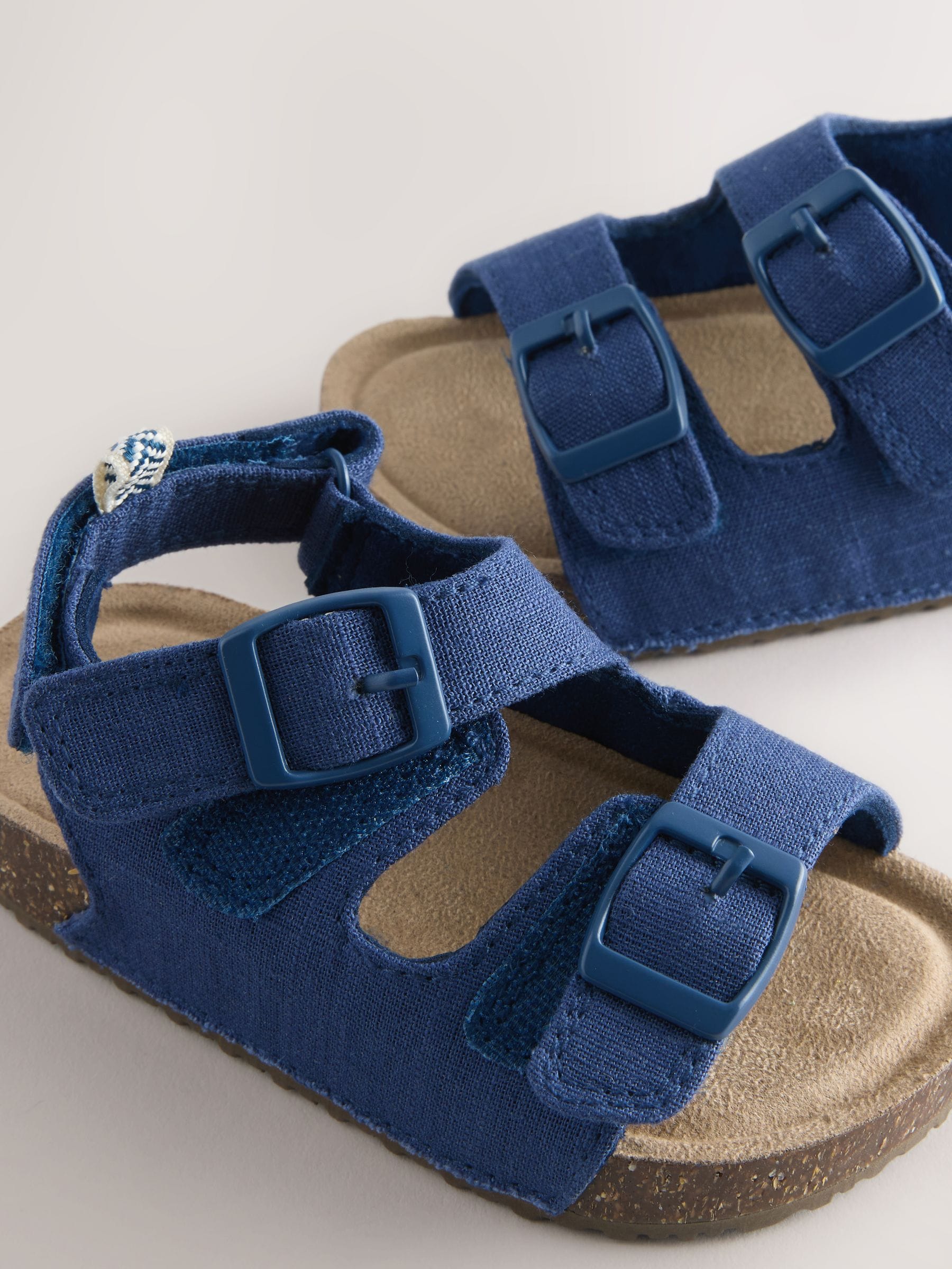 Navy Linen Standard Fit (F) Double Buckle Cushioned Footbed Sandals image 5