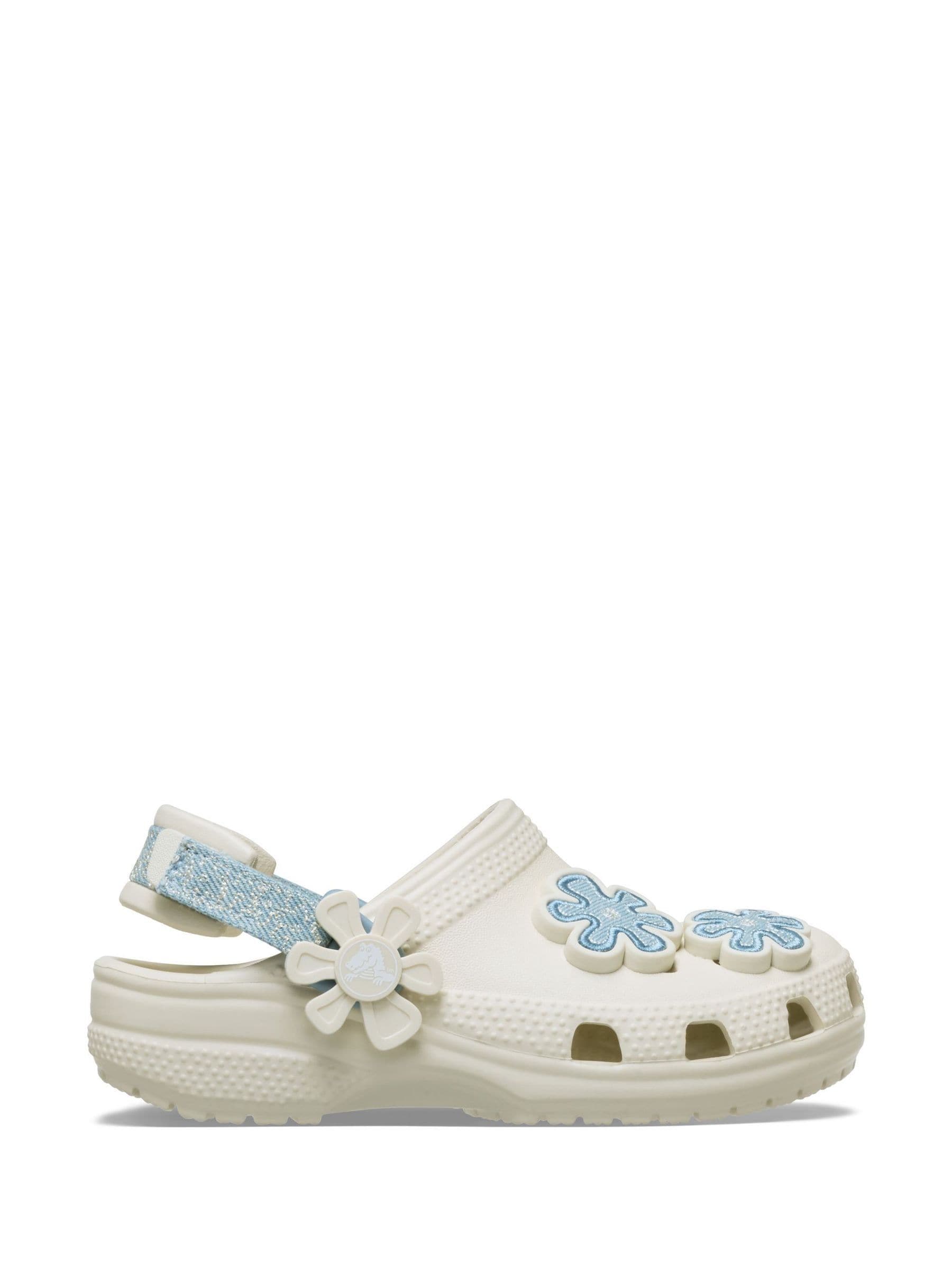 Crocs Brown Classic Denim Flower Adjustable Backstrap Clogs image 1