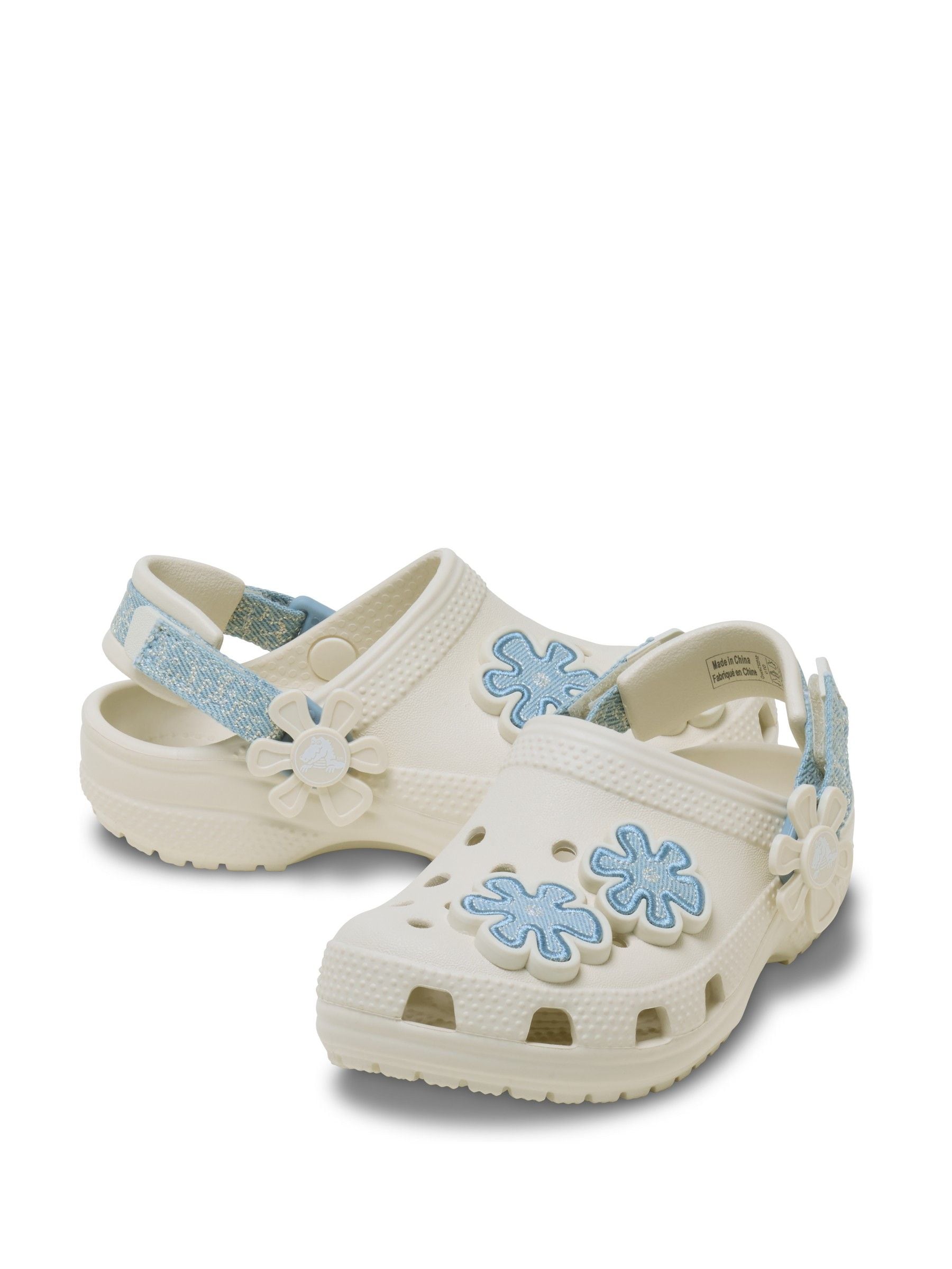 Crocs Brown Classic Denim Flower Adjustable Backstrap Clogs image 5