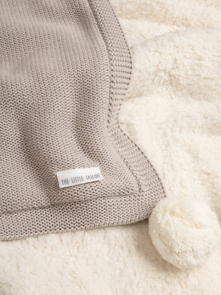 The Little Tailor Natural Pom Pom Plush Lined Blanket