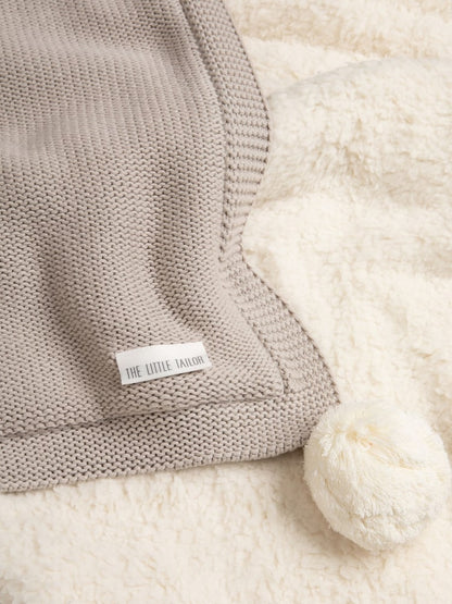 The Little Tailor Natural Pom Pom Plush Lined Blanket
