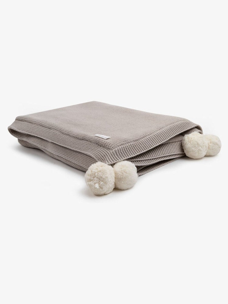 The Little Tailor Natural Pom Pom Plush Lined Blanket