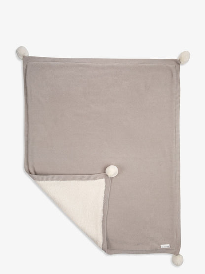 The Little Tailor Natural Pom Pom Plush Lined Blanket