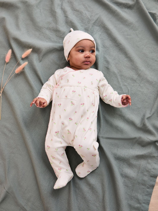 JoJo Maman Bébé Cream Floral Embroidered Pretty Sleepsuit & Hat