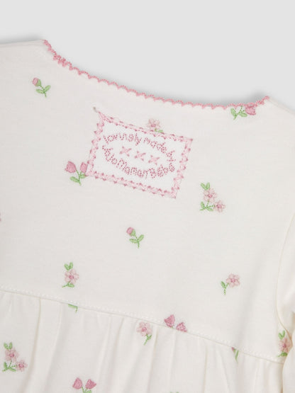 JoJo Maman Bébé Cream Floral Embroidered Pretty Sleepsuit & Hat
