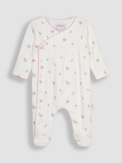 JoJo Maman Bébé Cream Floral Embroidered Pretty Sleepsuit & Hat
