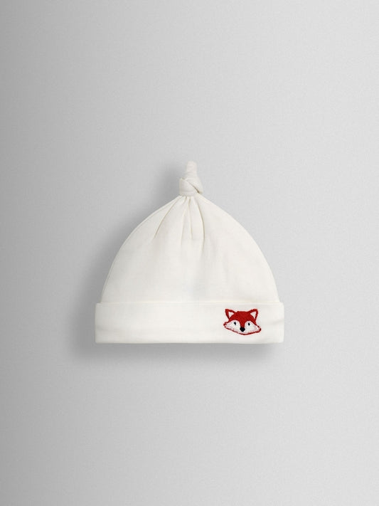 JoJo Maman Bébé Cream Fox Organic Cotton Appliqué Baby Hat
