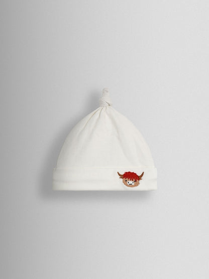 JoJo Maman Bébé Cream Highland Cow Embroidered Baby Hat