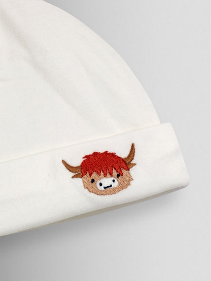 JoJo Maman Bébé Cream Highland Cow Embroidered Baby Hat