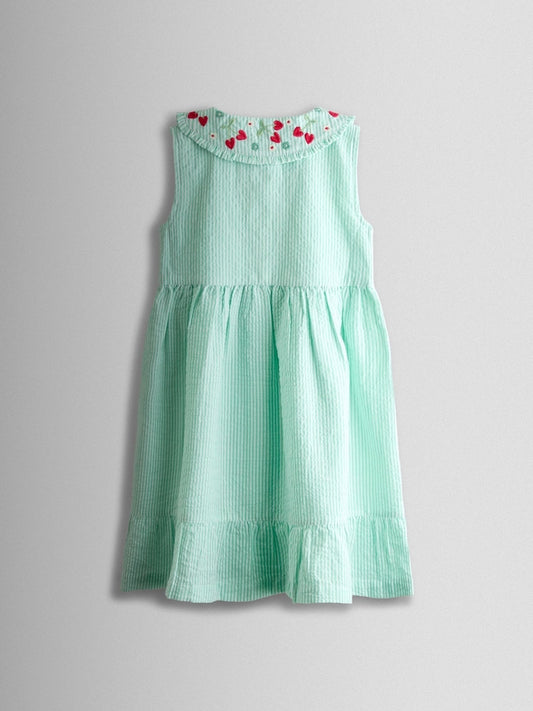 JoJo Maman Bébé Green Collared Sleeveless Button Through Dress