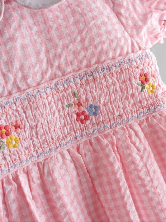 JoJo Maman Bébé Light Pink Bunny Appliqué Smocked Dress
