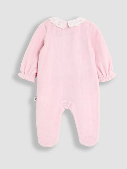 JoJo Maman Bébé Pale Pink Bunny Appliqué Velour Collared All-In-One