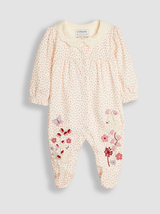 JoJo Maman Bébé Pink Pretty Appliqué Sleepsuit