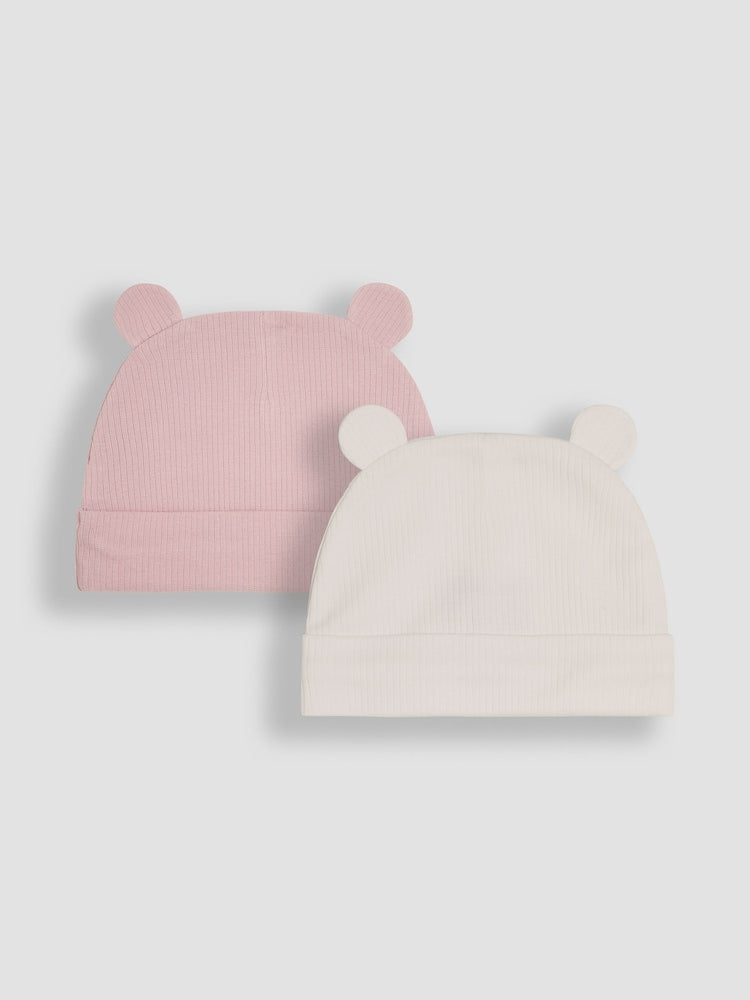 JoJo Maman Bébé Pink Rib 2-Pack Baby Hats