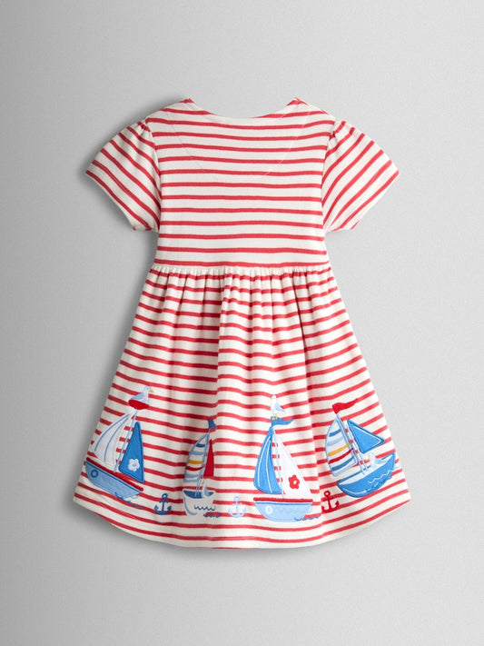 JoJo Maman Bébé Red Boat Appliqué Classic Button Front Dress