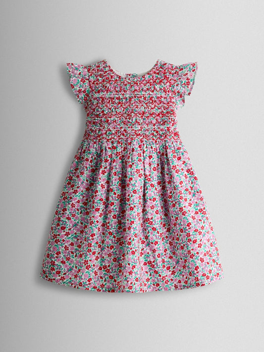 JoJo Maman Bébé Red Floral Smocked Floral Baby Dress