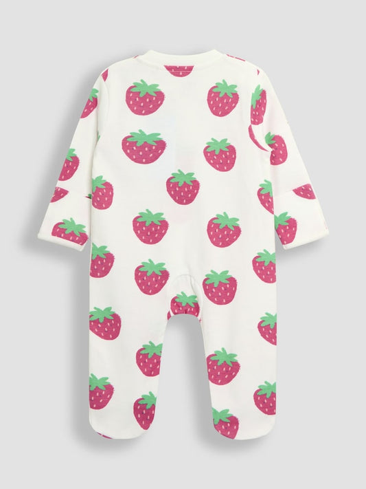 JoJo Maman Bébé White 2-Pack Strawberry Sleepsuit & Hat Set