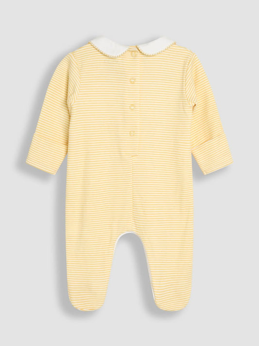 JoJo Maman Bébé Yellow Duck Cotton Footed Smocked Embroidered Sleepsuit