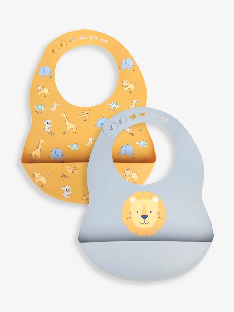 JoJo Maman Bébé Yellow Safari 2-Pack Silicone Bib Set