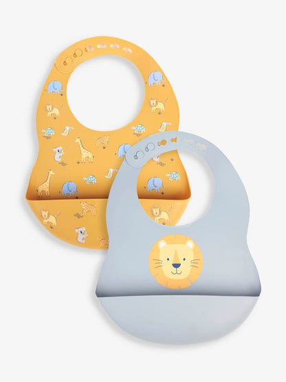 JoJo Maman Bébé Yellow Safari 2-Pack Silicone Bib Set