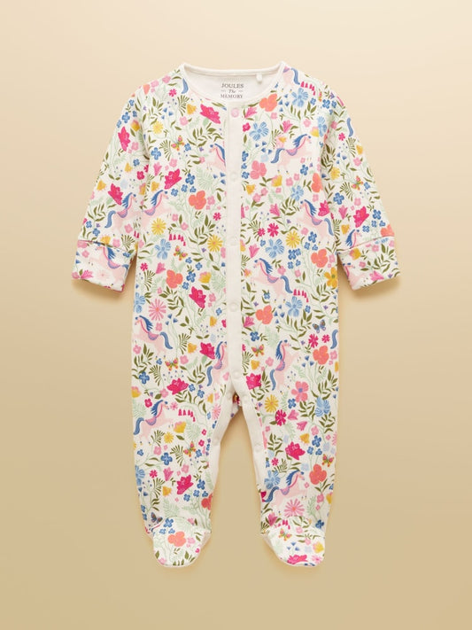 Joules Razamataz Cream Horse Print Cotton Babygrow
