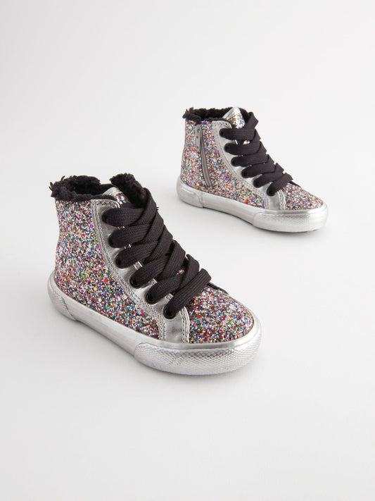 Silver Glitter Butterfly High Top Trainers image 1