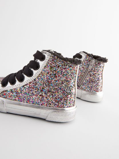 Silver Glitter Butterfly High Top Trainers image 4