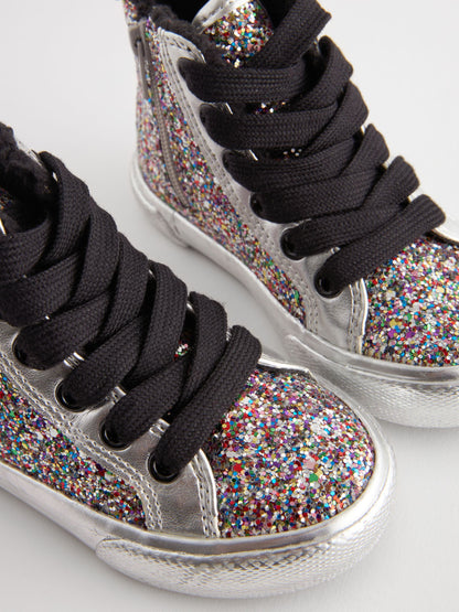 Silver Glitter Butterfly High Top Trainers image 5