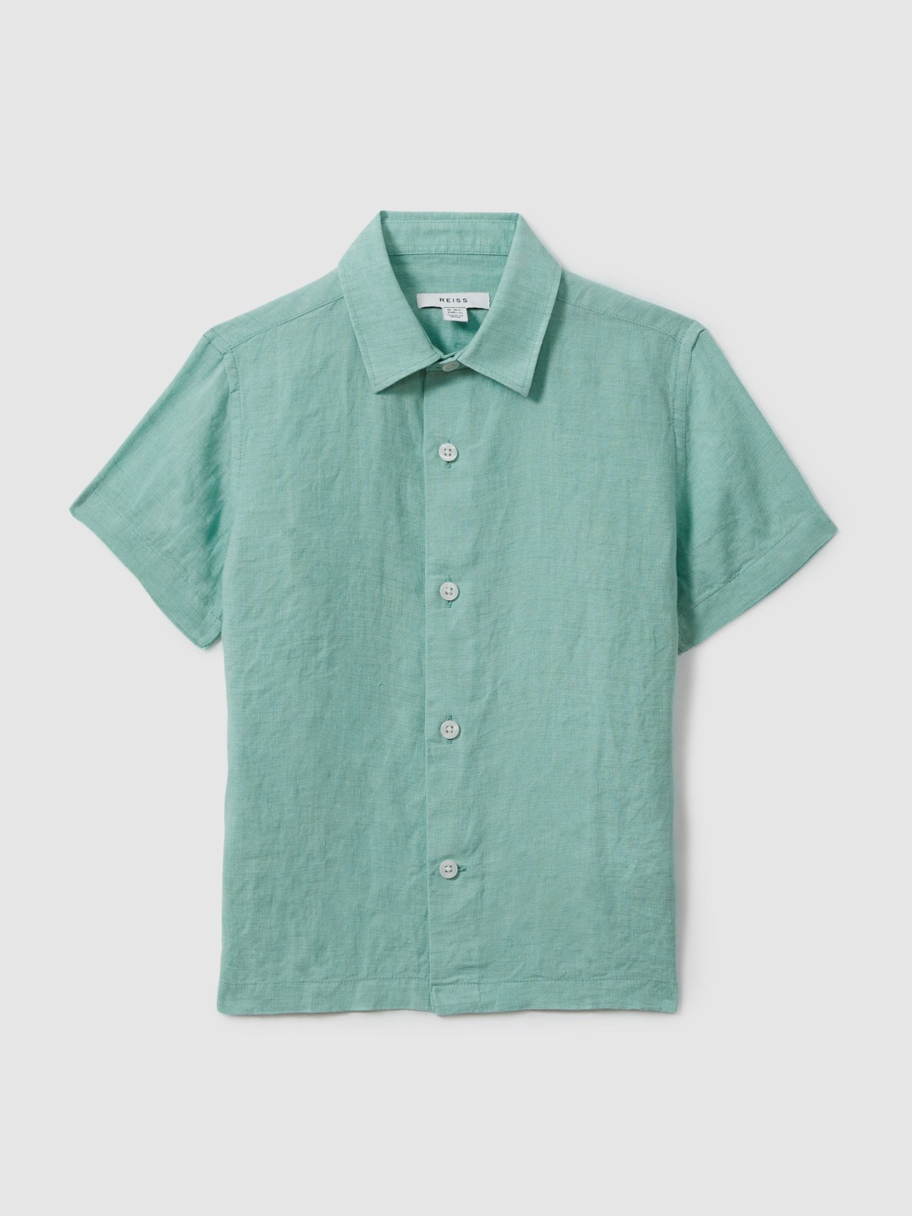 Dsiney Kidz - Reiss Bermuda Green Holiday Junior Short Sleeve Linen Shirt image 1