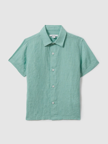 Dsiney Kidz - Reiss Bermuda Green Holiday Junior Short Sleeve Linen Shirt image 1