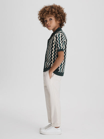 Dsiney Kidz - Reiss Green Multi Waves Junior Knitted Cuban Collar Shirt image 1