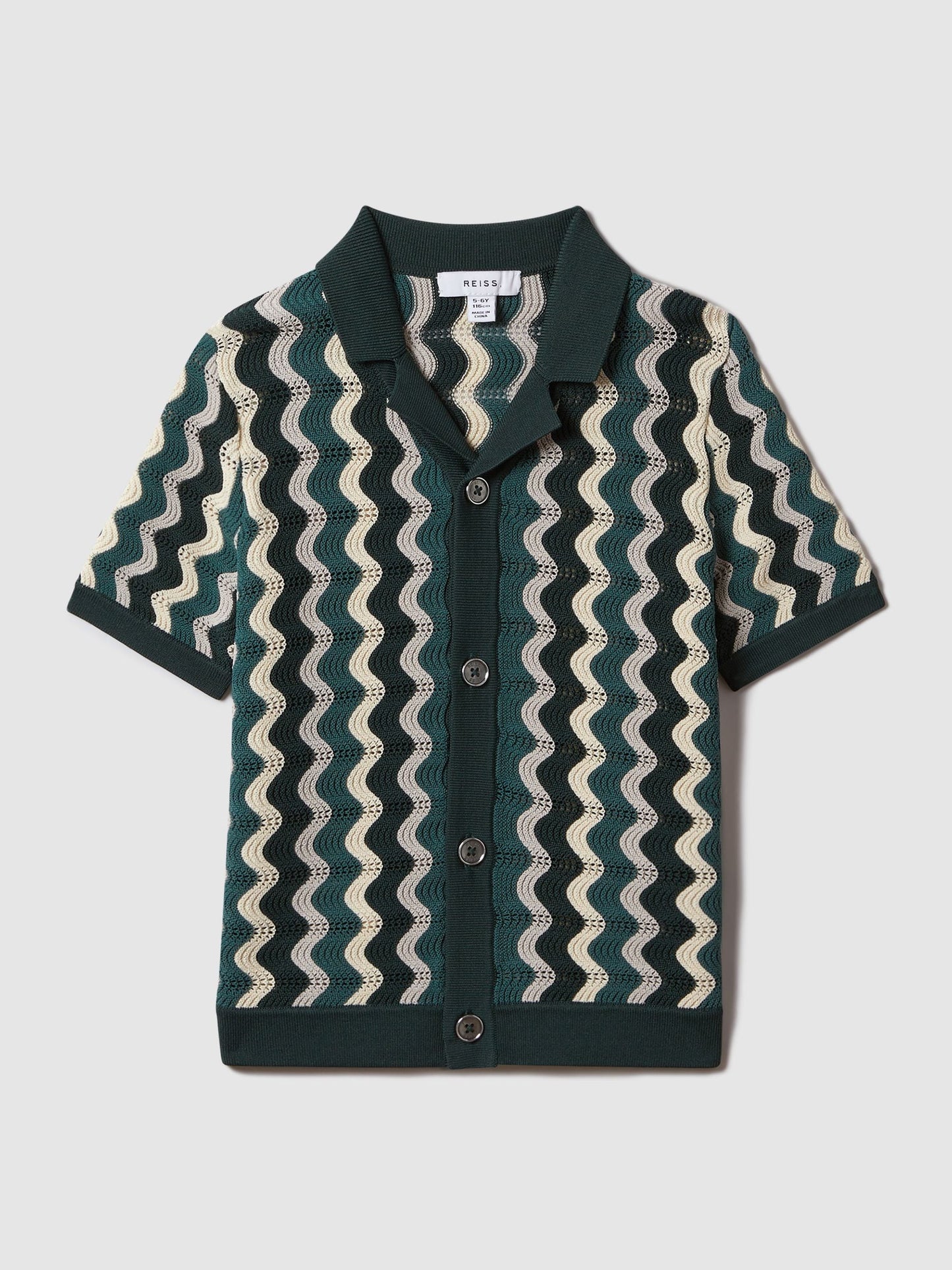 Dsiney Kidz - Reiss Green Multi Waves Junior Knitted Cuban Collar Shirt image 2