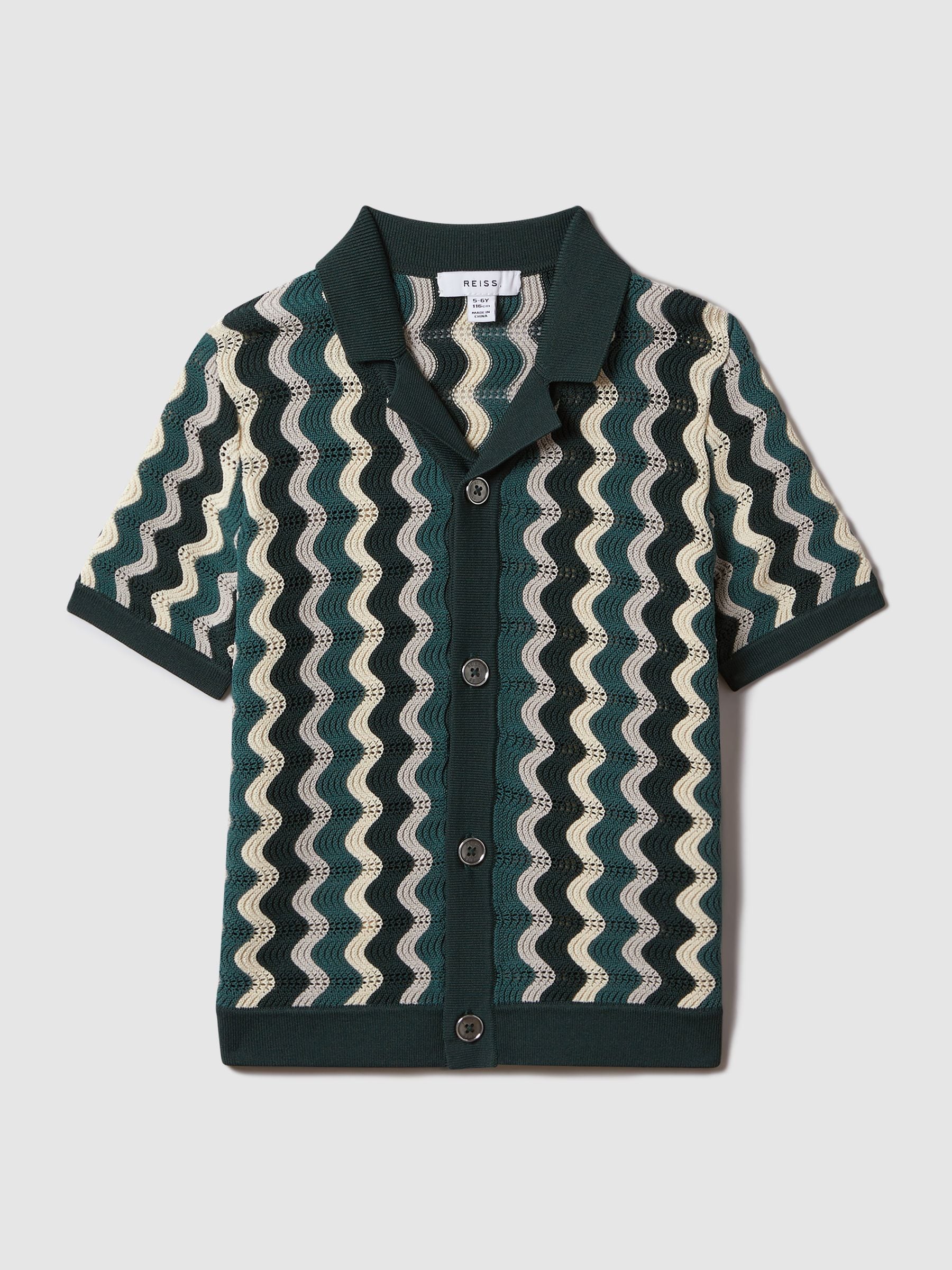 Dsiney Kidz - Reiss Green Multi Waves Junior Knitted Cuban Collar Shirt image 2