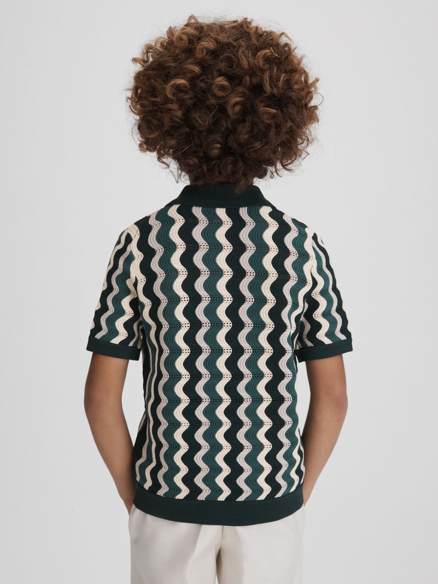 Dsiney Kidz - Reiss Green Multi Waves Junior Knitted Cuban Collar Shirt image 5