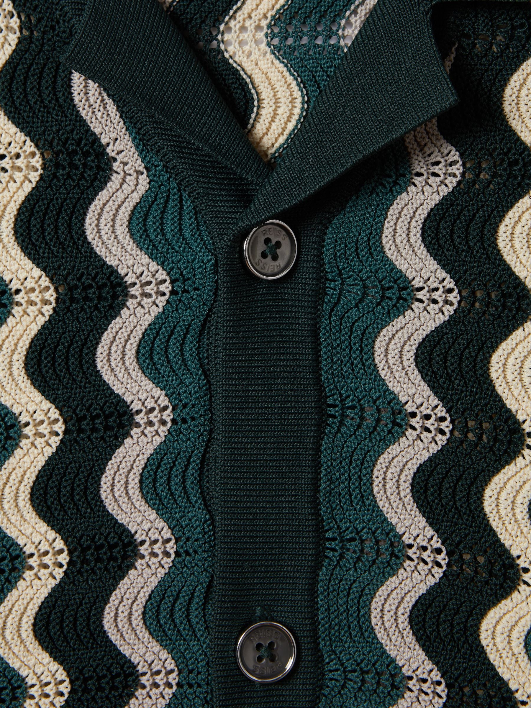 Dsiney Kidz - Reiss Green Multi Waves Junior Knitted Cuban Collar Shirt image 6