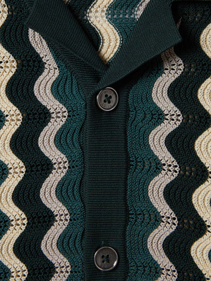 Dsiney Kidz - Reiss Green Multi Waves Junior Knitted Cuban Collar Shirt image 6