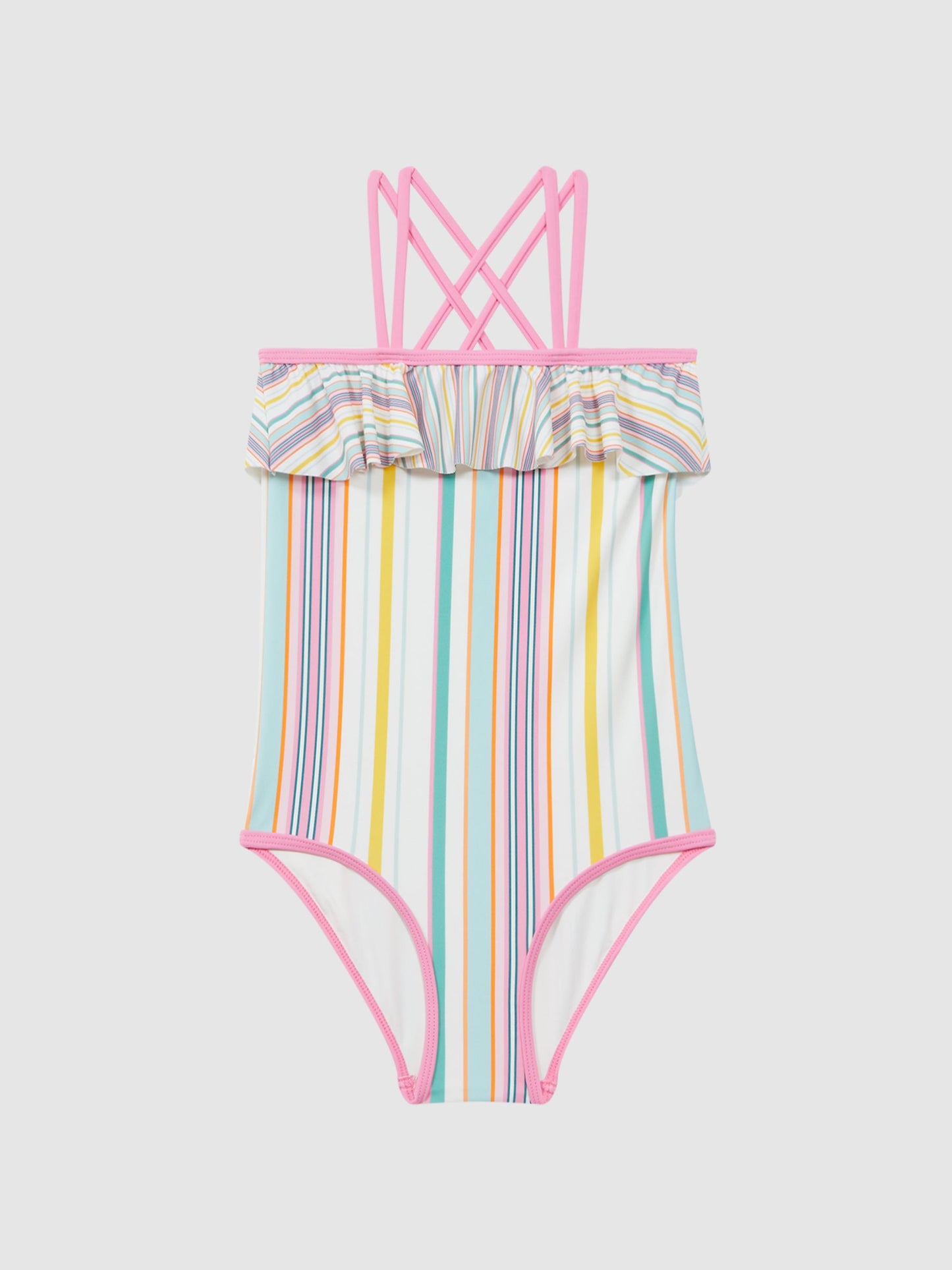 Dsiney Kidz - Reiss Multi Cora 4-9 yrs Striped Frilly Cross-Back Swimsuit image 2