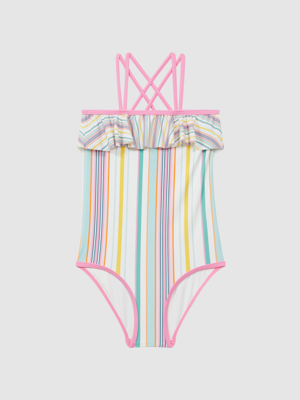 Dsiney Kidz - Reiss Multi Cora 4-9 yrs Striped Frilly Cross-Back Swimsuit image 2