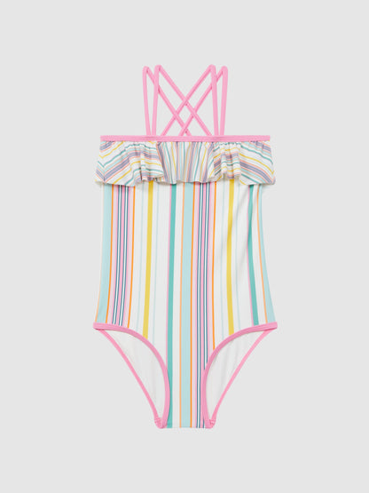 Dsiney Kidz - Reiss Multi Cora 4-9 yrs Striped Frilly Cross-Back Swimsuit image 2