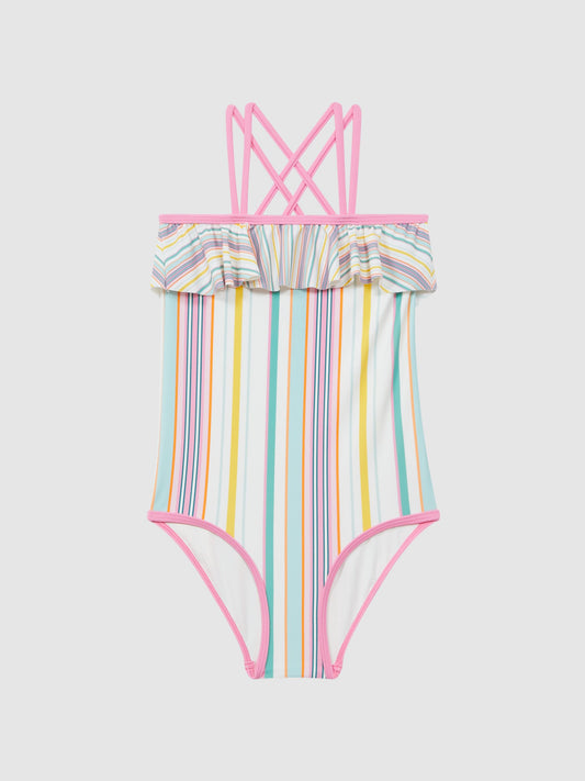 Dsiney Kidz - Reiss Multi Cora 4-9 yrs Striped Frilly Cross-Back Swimsuit image 2