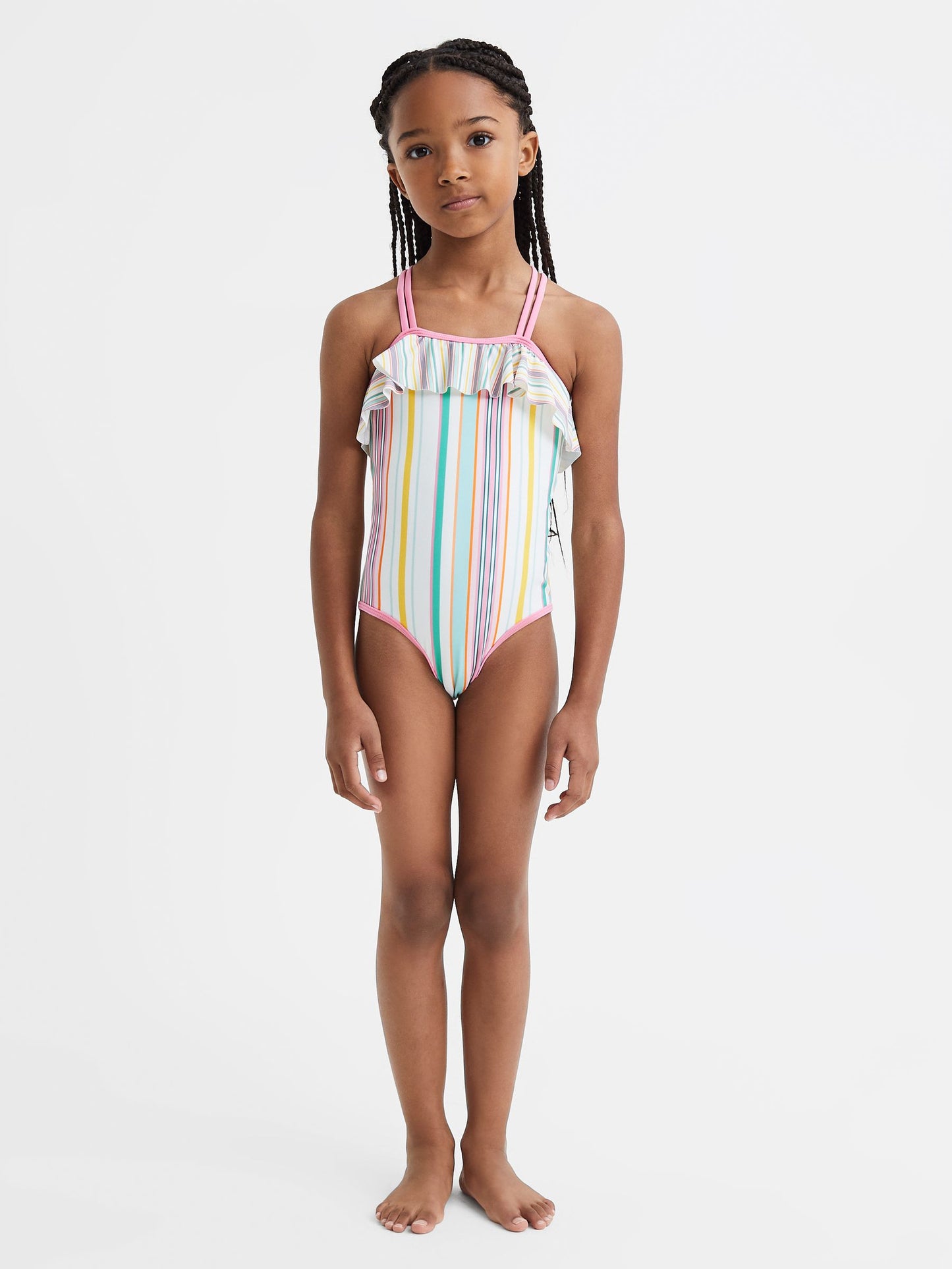 Dsiney Kidz - Reiss Multi Cora 4-9 yrs Striped Frilly Cross-Back Swimsuit image 3