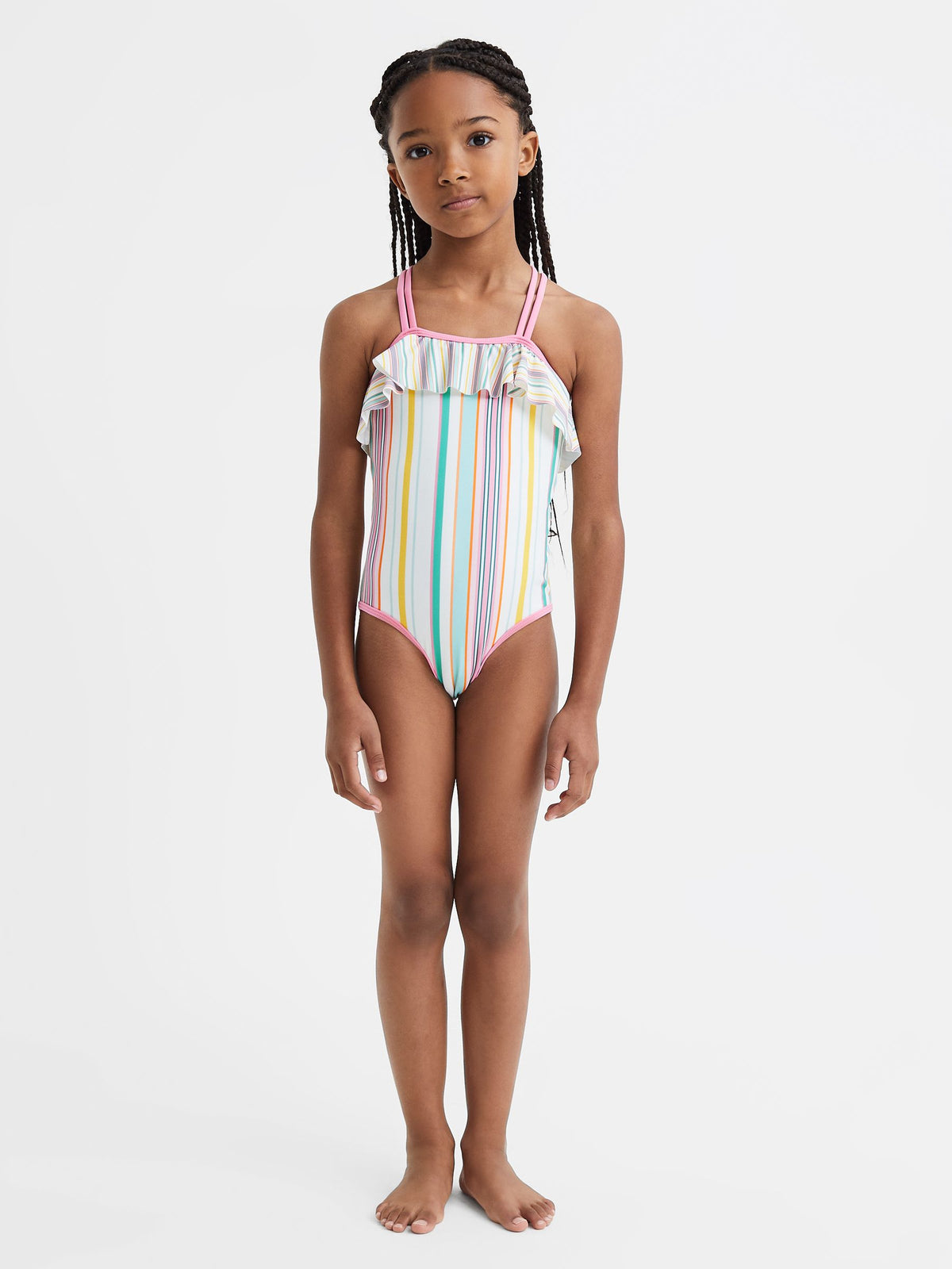 Dsiney Kidz - Reiss Multi Cora 4-9 yrs Striped Frilly Cross-Back Swimsuit image 3