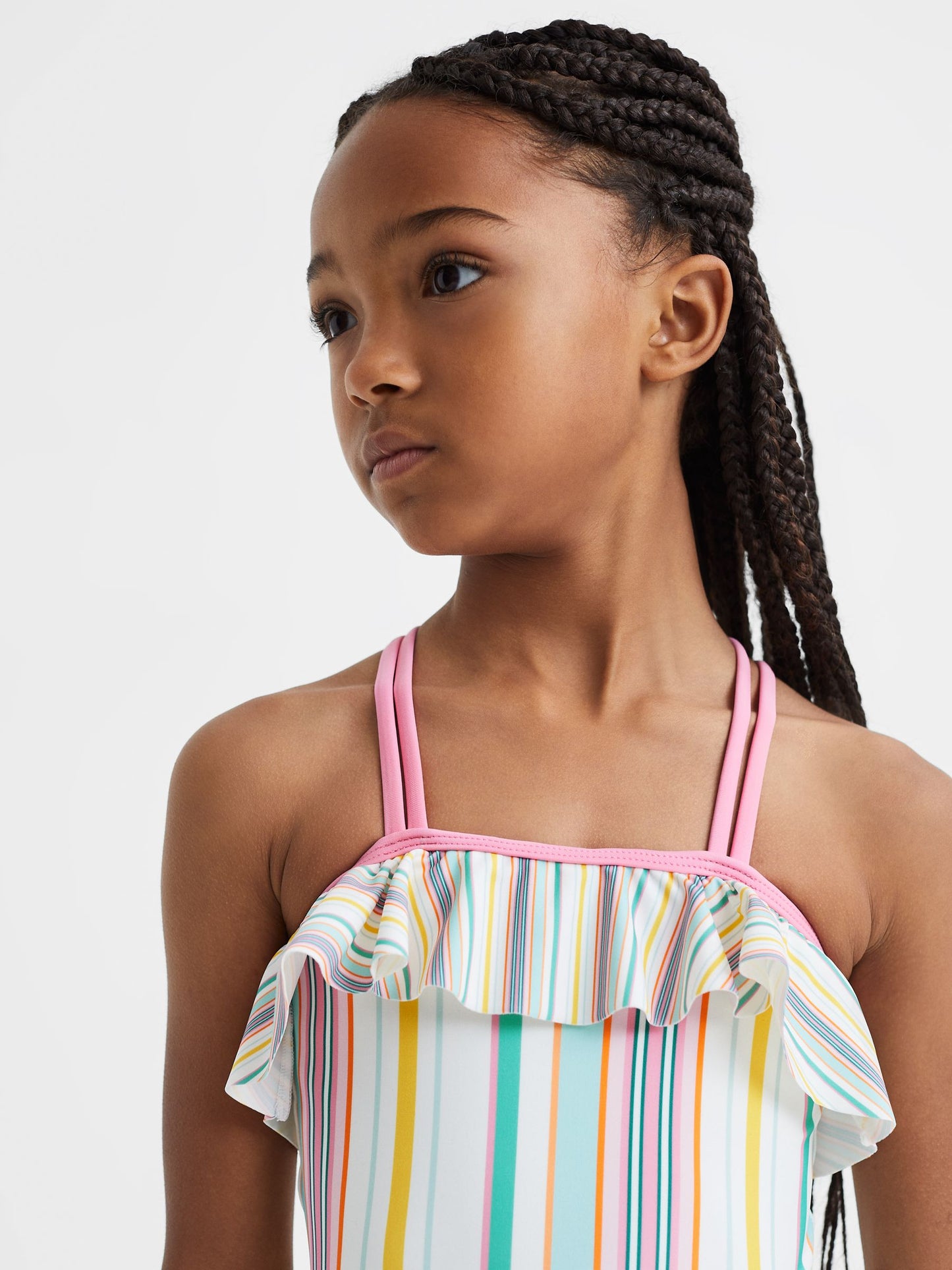 Dsiney Kidz - Reiss Multi Cora 4-9 yrs Striped Frilly Cross-Back Swimsuit image 4