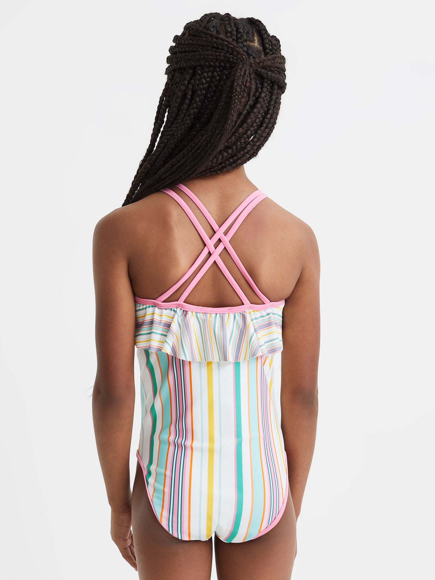 Dsiney Kidz - Reiss Multi Cora 4-9 yrs Striped Frilly Cross-Back Swimsuit image 5