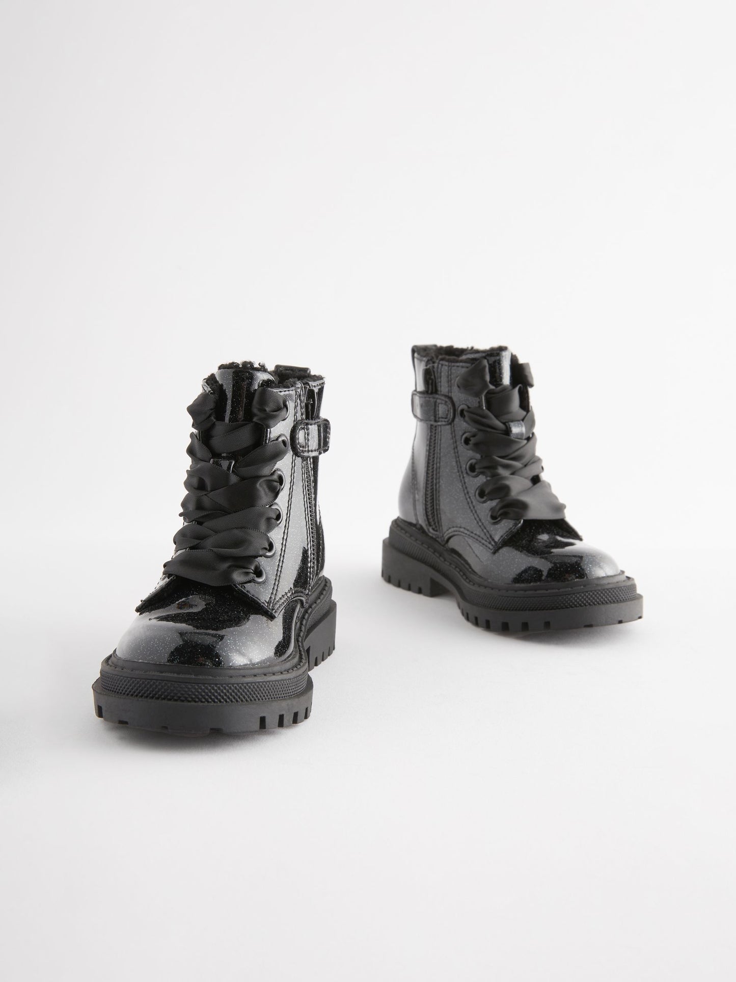 Black Patent Standard Fit (F) Chunky Lace-Up Ankle Boots image 1
