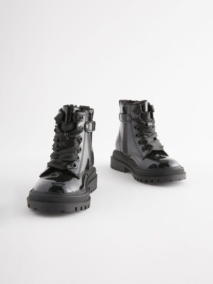 Black Patent Standard Fit (F) Chunky Lace-Up Ankle Boots image 1